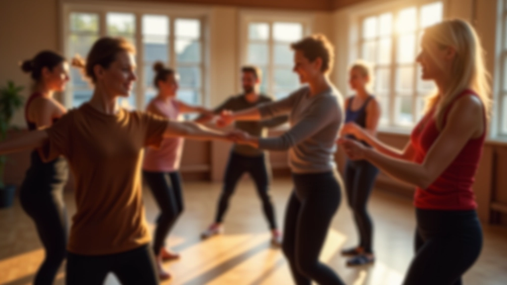 Dance instructor teaching a beginner class with students in a bright studio