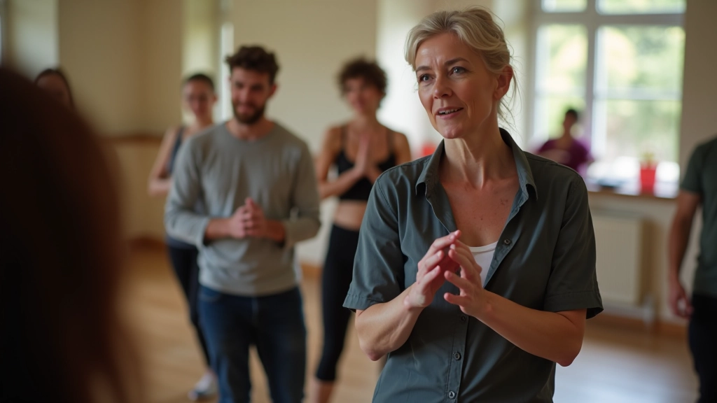 Dance instructor demonstrating movement in a bright studio